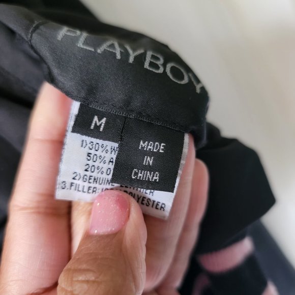 VTG Y2K Genuine Leather Wool Pink Playboy Bunny Reversible Varsity Jacket - Picture 11 of 12